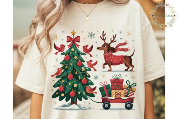 Christmas Dog Wagon Sublimation Design for Illustrations