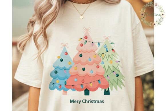 Cute Pastel Christmas Trees PNG Clipart for Modern Illustrations