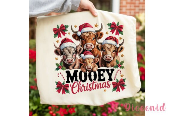 Mooey Christmas Highland Cow PNG Clipart for Holiday Illustrations