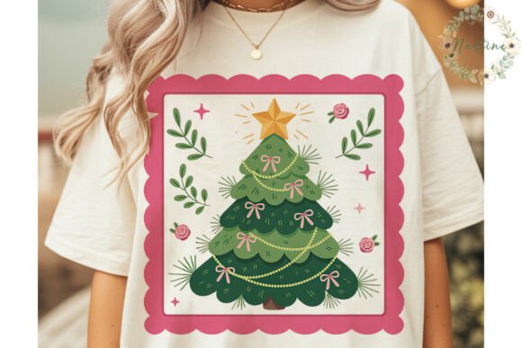 Pink Christmas Tree Digital Clipart for Illustrations