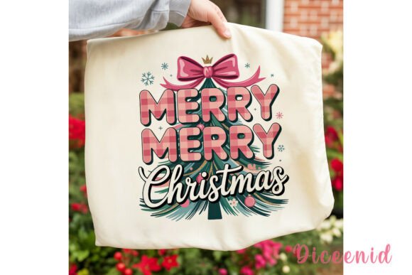 Pink Gingham Merry Christmas PNG Clipart for Illustrations