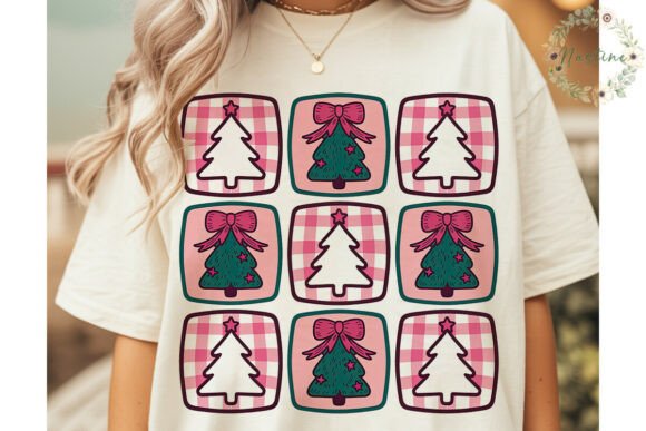 Pink Teal Christmas Tree Gingham PNG Review for Illustrations